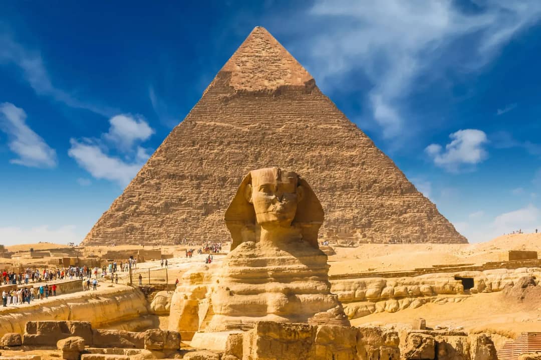 The Great Sphinx in front of the Pyramid of Khafre at Giza